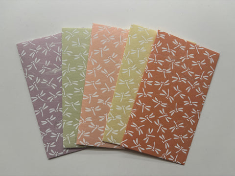 Colourful pastel dragonflies money envelopes for kids in tall size--set of 5 for Eid, Christmas, Chinese New Year and birthdays