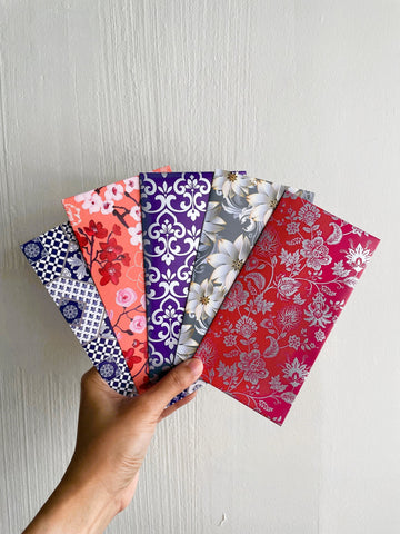 Arabesque and floral money envelopes in jumbo and wide sizes--set of 5 for CNY, Eid and Christmas