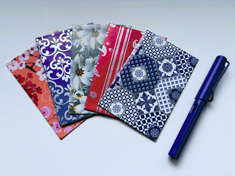 Arabesque and floral money envelopes in jumbo and wide sizes--set of 5 for CNY, Eid and Christmas