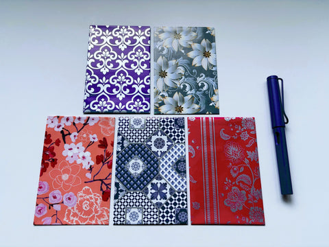 Arabesque and floral money envelopes in jumbo and wide sizes--set of 5 for CNY, Eid and Christmas