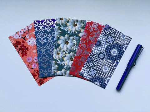 Arabesque and floral money envelopes in jumbo and wide sizes--set of 5 for CNY, Eid and Christmas