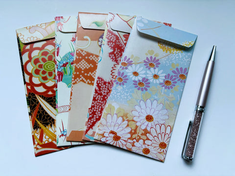 Glossy kimono motifs in orange tones money envelopes in jumbo and wide sizes--set of 5 for CNY and Christmas
