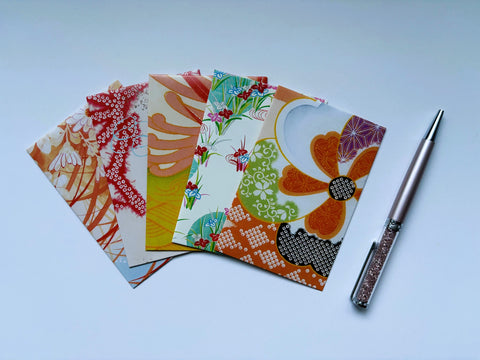 Glossy kimono motifs in orange tones money envelopes in jumbo and wide sizes--set of 5 for CNY and Christmas