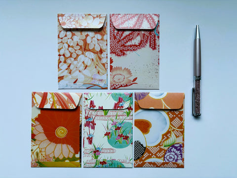 Glossy kimono motifs in orange tones money envelopes in jumbo and wide sizes--set of 5 for CNY and Christmas