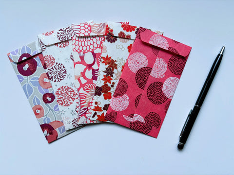 Premium origami money envelopes in light red and white shades--set of 5 for CNY, Eid, Christmas, weddings and birthdays