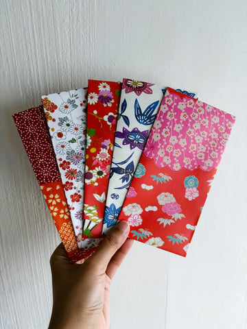 Kimono flowers money envelopes in jumbo and wide sizes--set of 5 for Chinese New Year
