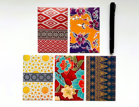 Updated bright festive batik money envelopes on glossy paper for Eid--set of 5 in wide and horizontal sizes