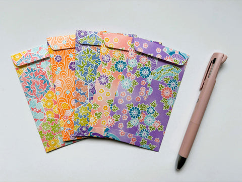 Colourful peach and purple money envelopes in tall size--set of 5 for Eid, Christmas and CNY