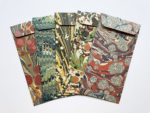 Marbled paint money envelopes in red, blue and yellow--set of 5 in jumbo or tall design for Christmas, CNY, weddings, birthdays