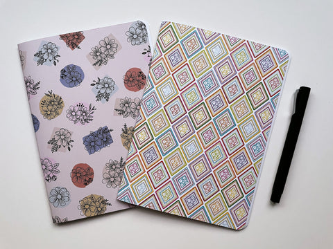 Colourful floral and diamonds large notebooks set of 2 for Christmas, children's birthdays