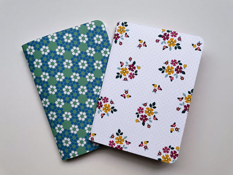 Sweet turquoise, pink and white floral notebook set of 2--for childrens' Christmas present and birthdays