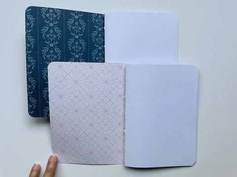 Pink and blue roses and florals notebooks set of 2--for Christmas, birthdays, weddings