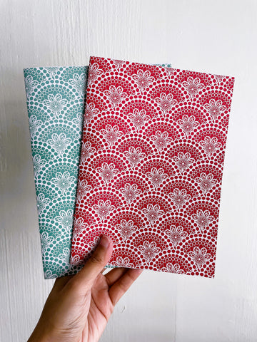 Green and red doilies set of 2 blank notebooks for Christmas, CNY, birthdays