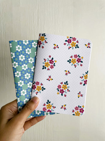 Sweet turquoise, pink and white floral notebook set of 2--for childrens' Christmas present and birthdays