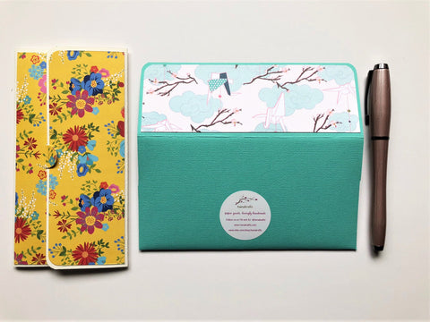 Yellow flowers and blue cranes long money envelopes set of 2 for Chinese New Year, Christmas, Eid, kids birthdays, baby showers