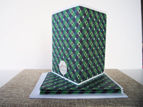 Forest green weaves elegant card set--set of 4 handmade cards and matching lined envelopes