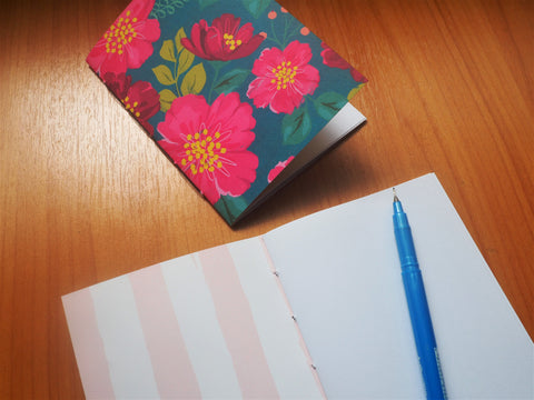 Turquoise and pink blooms handbound notebooks set of 2--birthday gifts for sisters, nature lovers, girlfriends