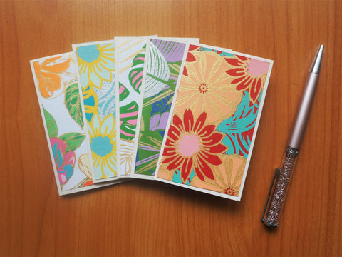 Floral Indian handmade paper mini notecards set of 5--gift for co-workers and friends