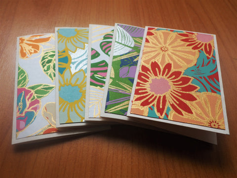 Floral Indian handmade paper mini notecards set of 5--gift for co-workers and friends