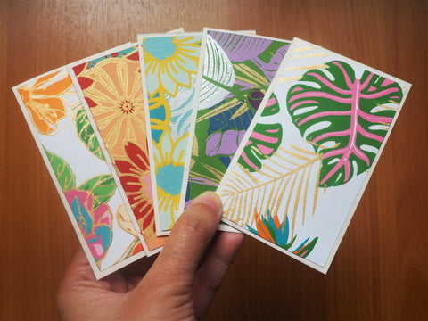 Floral Indian handmade paper mini notecards set of 5--gift for co-workers and friends