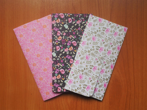 Pink botanicals long money envelopes--set of 3 for Christmas, CNY, Eid, weddings and birthdays