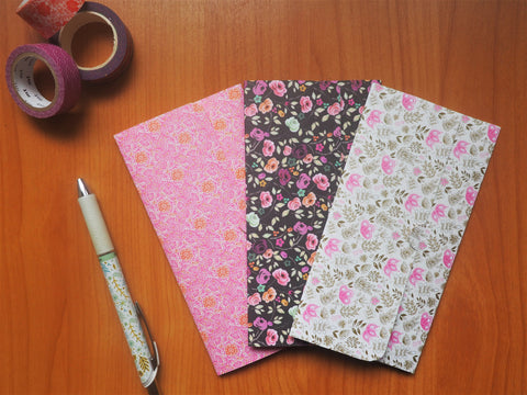 Pink botanicals long money envelopes--set of 3 for Christmas, CNY, Eid, weddings and birthdays