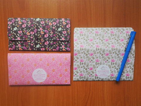 Pink botanicals long money envelopes--set of 3 for Christmas, CNY, Eid, weddings and birthdays