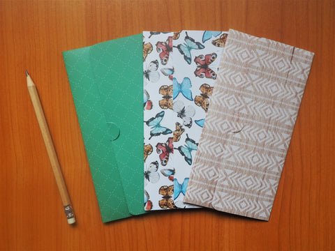 Rustic butterflies and chevron design long money envelopes--set of 3 for Christmas, birthdays, grandparents, elderly