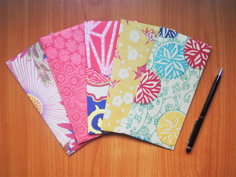 Japanese woodblock print money envelopes in vibrant red shades--set of 5 in jumbo size for CNY, Christmas