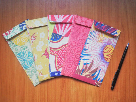 Japanese woodblock print money envelopes in vibrant red shades--set of 5 in jumbo size for CNY, Christmas