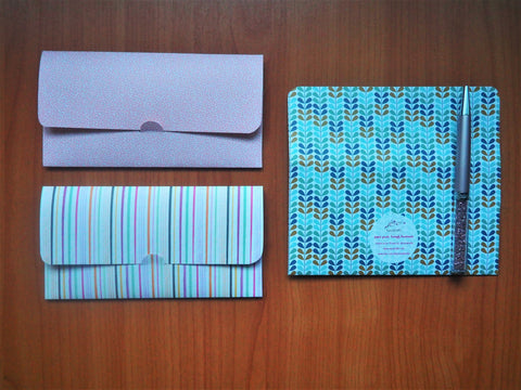 Pastel blue and pink long money envelopes--set of 3 for birthdays, weddings and Christmas