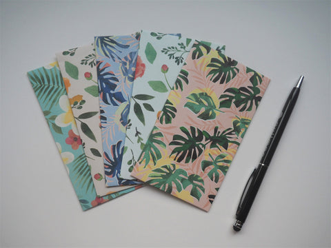 Pastel contemporary botanical money envelopes with ferns and monstera--set of 5 in tall design, for Christmas, CNY and scrapbooking