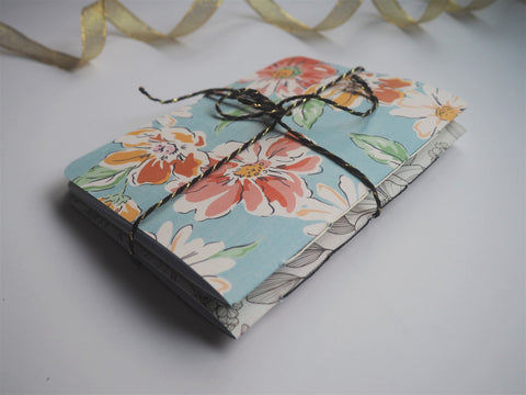 Sketched wildflowers in monochrome and pastel blue--set of 2 notebooks for the flower and nature lovers