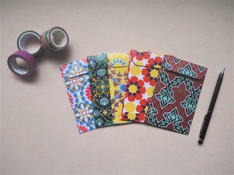 Intricate arabesque money envelopes and giftcard holders--set of 5 in wide design for Eid, Lunar New Year, Christmas, weddings