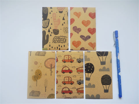 Fun and colourful kraft money envelopes for kids--set of 5 for Eid, Christmas, birthdays