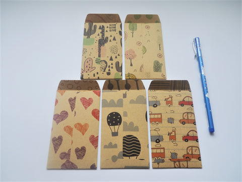 Fun and colourful kraft money envelopes for kids--set of 5 for Eid, Christmas, birthdays