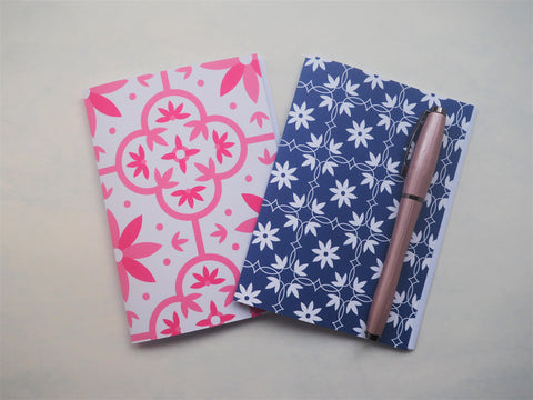 Pink and blue abstract floral tiles notebooks set of 2--for Mother's Day, Christmas, birthdays