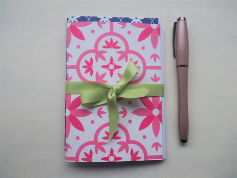 Pink and blue abstract floral tiles notebooks set of 2--for Mother's Day, Christmas, birthdays