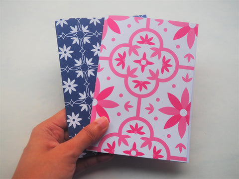 Pink and blue abstract floral tiles notebooks set of 2--for Mother's Day, Christmas, birthdays