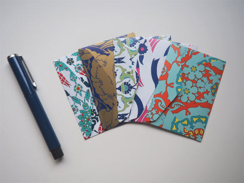Delicate blue Turkish patterns money envelopes for Eid--set of 5 in jumbo or horizontal design