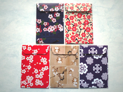 Abstract sakura money envelopes for Eid, Christmas and Chinese New Year--set of 5 handmade envelopes in wide design
