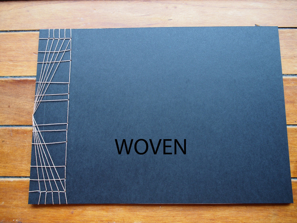 Japanese stab-binding notebooks with unique hand-bound decorative designs: Butterfly, Lotus blossom, Woven