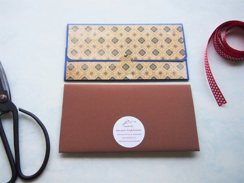 Classic mosaic tiles money envelopes, gift card holders, voucher holders--set of 2 in blue and brown for the traveller