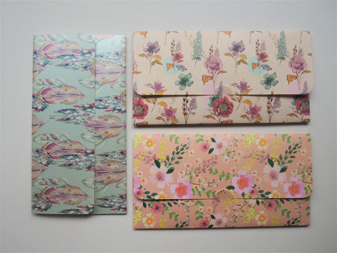 Flowers and feathers handmade money envelopes--set of 3 for Christmas