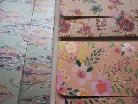 Flowers and feathers handmade money envelopes--set of 3 for Christmas