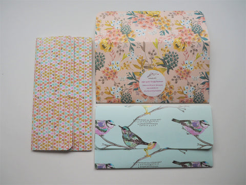 Flowers and birds handmade money envelopes--set of 3 for Christmas