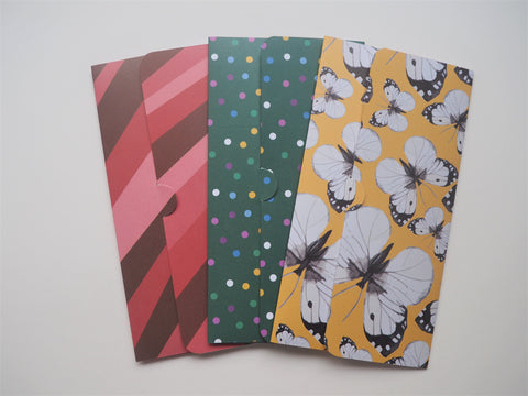 Polka dot, butterflies and abstract lines handmade money envelopes--set of 3
