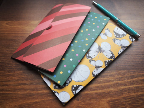 Polka dot, butterflies and abstract lines handmade money envelopes--set of 3