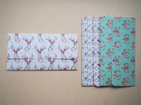 Woodland creatures long money envelopes--set of 3, Christmas, birthdays, gift for her