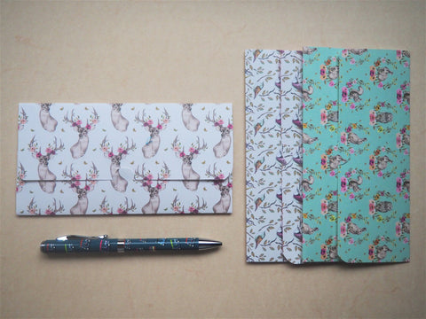 Woodland creatures long money envelopes--set of 3, Christmas, birthdays, gift for her